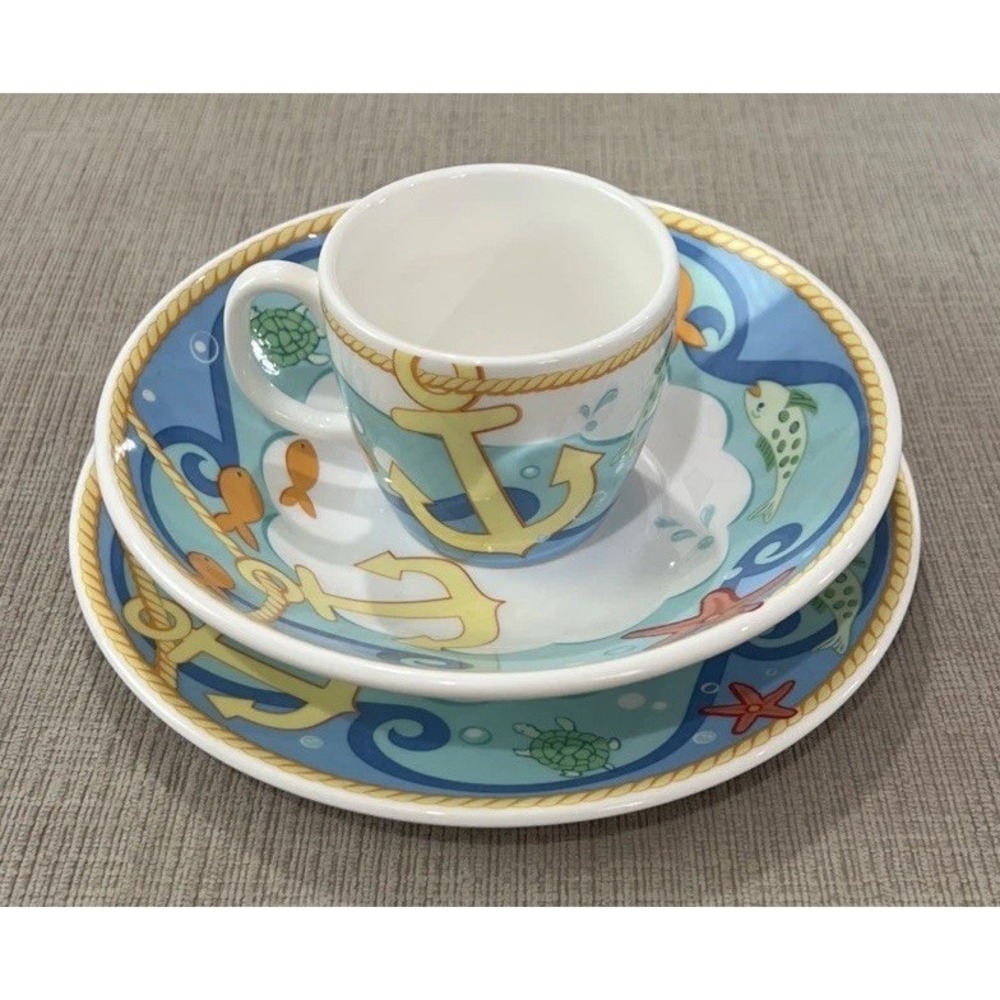 Tiffany & Co Tiffany Sailor Nautical Kids Plate Cup Set Anchor Fish Japan